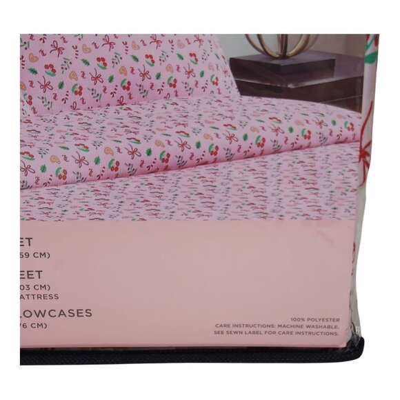 Juicy Couture Queen Sheet Set Christmas Candy Cane & Cherry Pattern Polyester - Picture 8 of 10